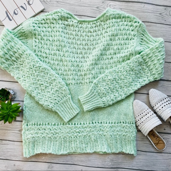 Free People Oversized Mint Open-Knit Sweater NWOT - Picture 5 of 6